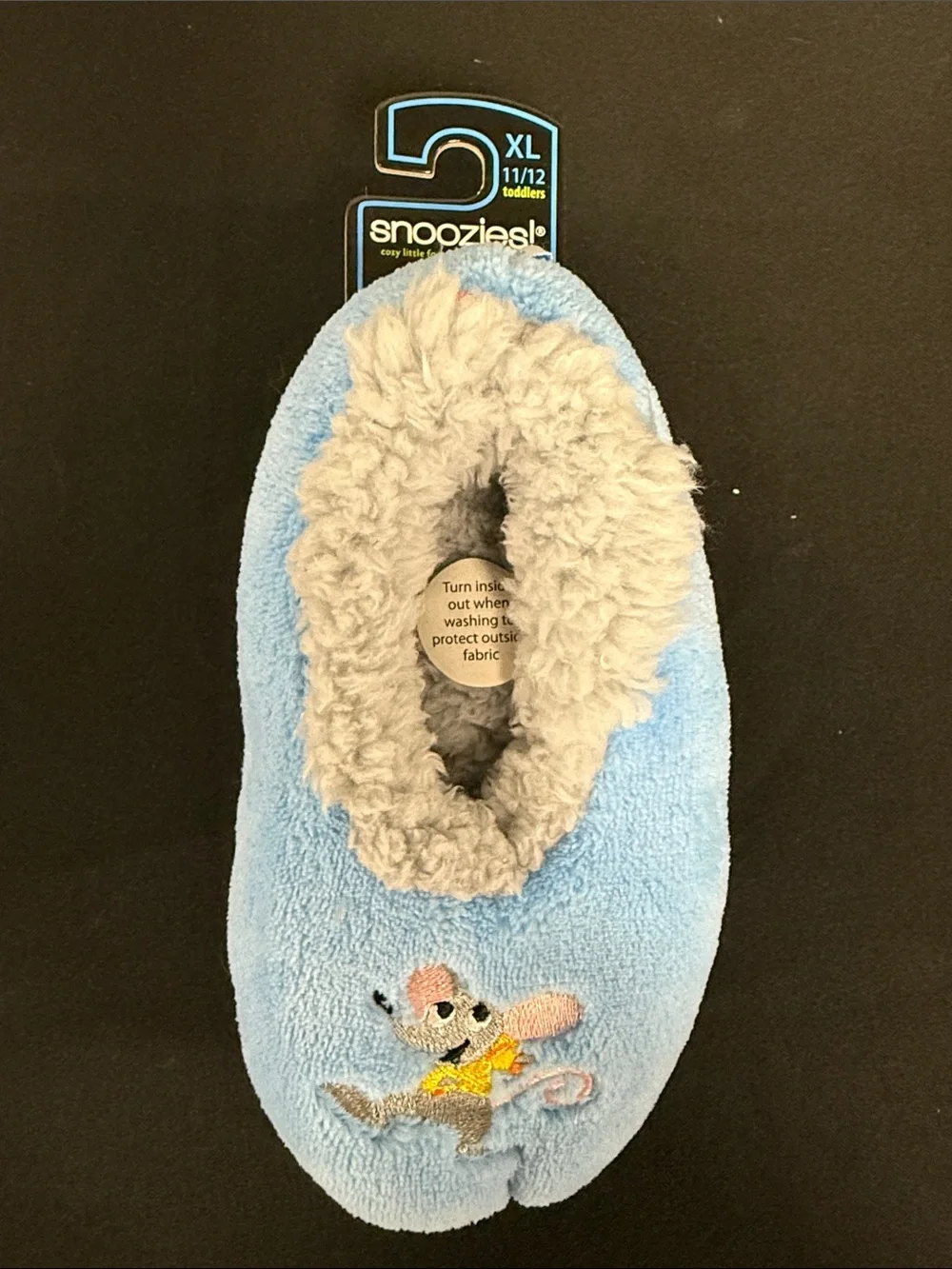 Snoozies! Kids Light Blue Plush Slip-On Slipper with Gray Faux-Fur Lining
